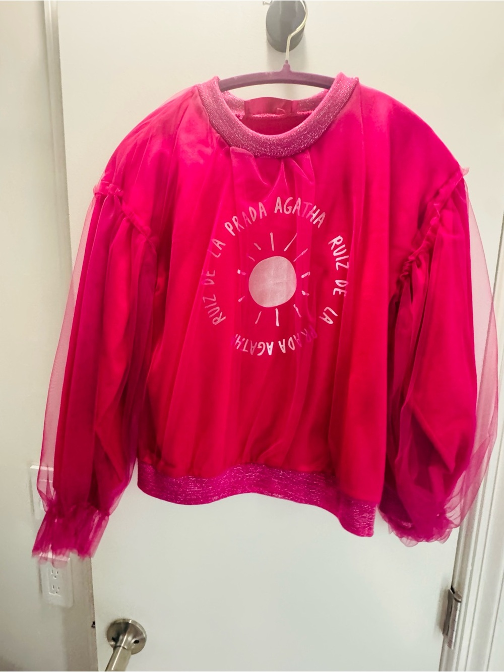 Agatha Ruiz De La Prada Bright Pink Sun Graphic Tulle Sleeve Sweatshirt
